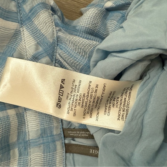 By Anthropologie Sleeveless Button Down Shirt Dress Blue Plaid Maxi Tiered XS - Picture 13 of 14